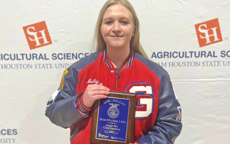 (GRAHAM FFA | CONTRIBUTED PHOTO) Brailey Brooks was named a semi-finalist at the state FFA Leadership Development Events competition held Friday, Dec. 6 at Sam Houston State University in Huntsville. Brooks won first place in district and second place in area for Senior Creed Speaking.
