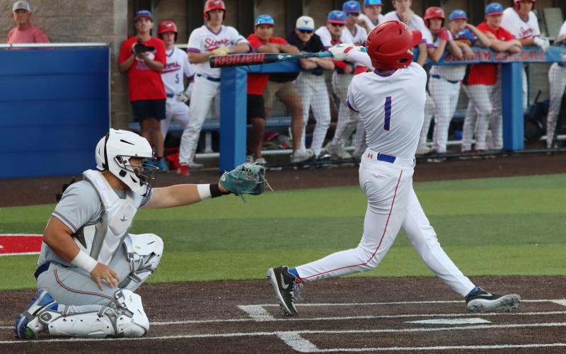 Tanner Hurford swings at a pitch from the Brock Eagles during the team’s matchup Tuesday, March 24. (THOMAS WALLNER | THE GRAHAM LEADER) 