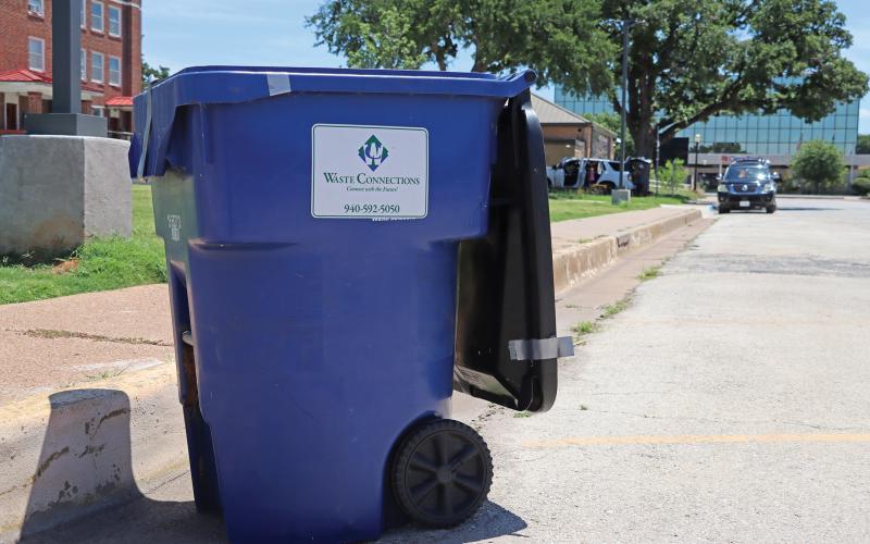 (THOMAS WALLNER | THE GRAHAM LEADER) A polycart from Waste Connections used by residents in Graham. New polycarts by KC Dumpsters will be delivered to existing city customers during the week of Monday, Aug. 18 through Sunday, Aug. 31. 