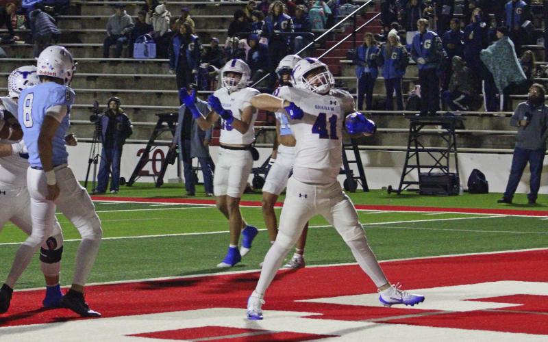 (ALEX HAVARDANSKY | THE GRAHAM LEADER) The Graham Leader recognizes Dylan Cox as this week’s Athlete of the Week. Cox ran for 42 yards and two touchdowns to keep the Steers competitive in their regional semifinals loss Friday, Nov. 28 to the Midland Greenwood Rangers.