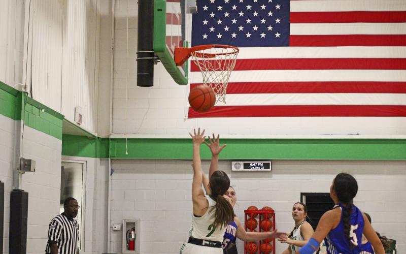 (ALEX HAVARDANSKY | THE GRAHAM LEADER) Kinsey Hawkins puts the ball up for a layup attempt Tuesday, Dec. 2 against Gorman. The Ladycats fought hard but couldn’t pick up the victory, losing to the Lady Panthers 48-25.