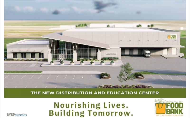 (WFAFB | CONTRIBUTED PHOTO) A rendering of the proposed Wichita Falls Area Food Bank James N. McCoy Foundation Distribution and Education Center in Wichita Falls. A $17 million fundraising campaign for the project was launched last week.