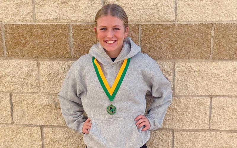 (NEWCASTLE ISD | CONTRIBUTED PHOTO) Catherine Youngblood got to show off her skills not only to other schools but to the entire Newcastle powerlifting team when she medaled Saturday, Jan. 18 in Dublin. The medal was the first for the school and marks a historic moment for the powerlifting program at Newcastle ISD.