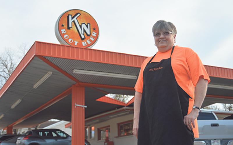 Manager of the KN Root Beer restaurant Thelma Casteel stands in front of the longtime Graham business and one she has called home for 46 years. Casteel will be leaving KN on Feb. 1 after working at the restaurant since she was only 20 years of age. Leader photo by Thomas Wallner