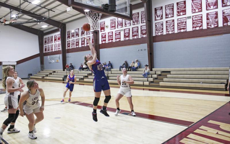 (MIKE WILLIAMS | THE GRAHAM LEADER) Briley Randall led the JV Red Lady Blues with 10 points during Tuesday's 26-25 win in Seymour.