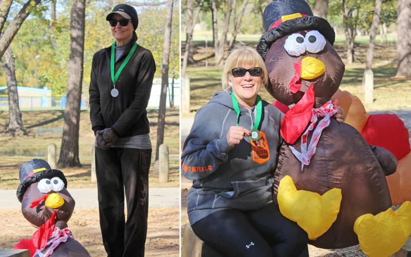 (KYLIE BAILEY | THE GRAHAM LEADER) Female 50 to 59 winners in the Spivey Hill Challenge 5K race. The top two winners were Peggy Gailey and Penny Gilbert.