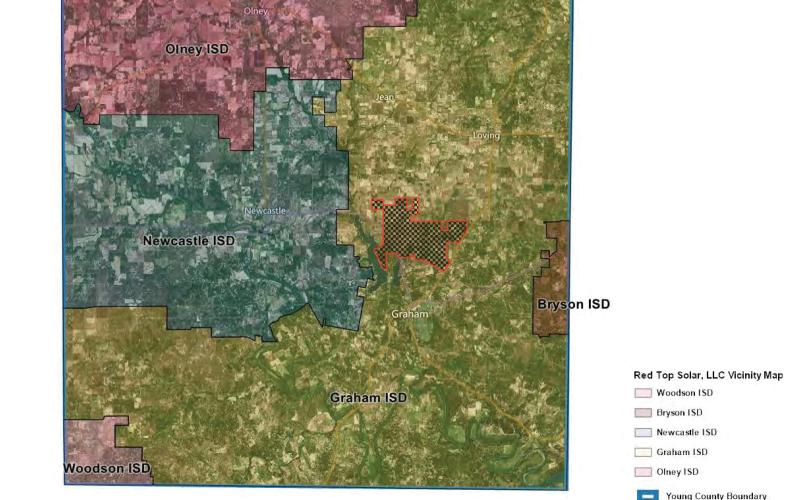 (CONTRIBUTED PHOTO | TEXAS COMPTROLLER) Young County school district boundaries and the approved area for the Red Top solar reinvestment zone which was requested from Catalyst Energy, Inc.