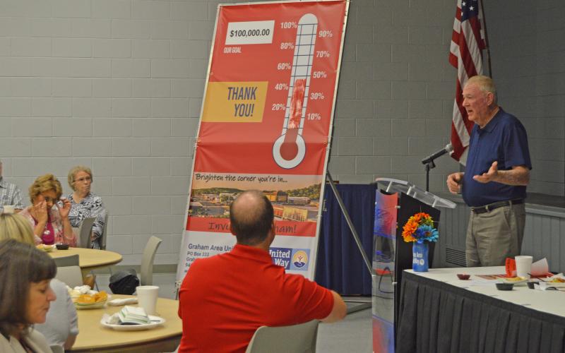(THOMAS WALLNER | THE GRAHAM LEADER) Eddy Neal with Graham Area United Way announces that the organization has met 48% of its 2022-2023 goal of $100,000. 