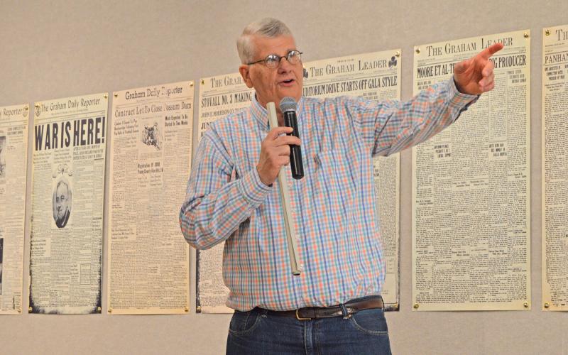(THOMAS WALLNER | THE GRAHAM LEADER) Young County and Graham Historian Dorman Holub speaks at the Old Post Office Museum and Art Center regarding the Graham Archivist Project.
