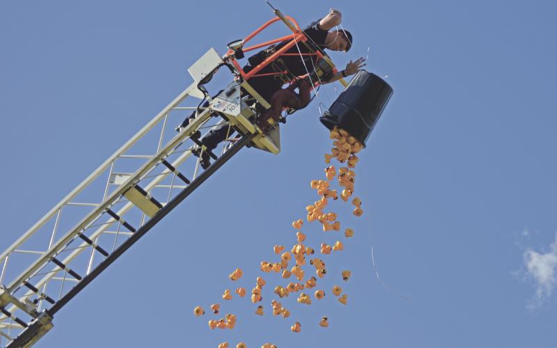 (THOMAS WALLNER | THE GRAHAM LEADER) The inaugural Waddle Fall at the Rotary Club of Graham Duck Derby Saturday, Sept. 17. The event was held to raise funding for the Young County volunteer fire departments.