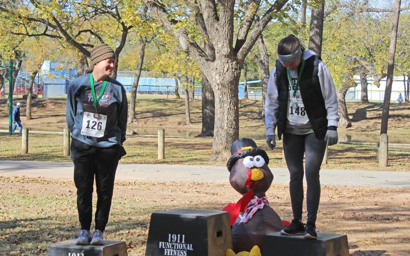 Female 30 to 39 winners in the Spivey Hill Challenge 5K race. The top three winners were Amber Kramer, Amy Kramer and Meagan Brewer. 