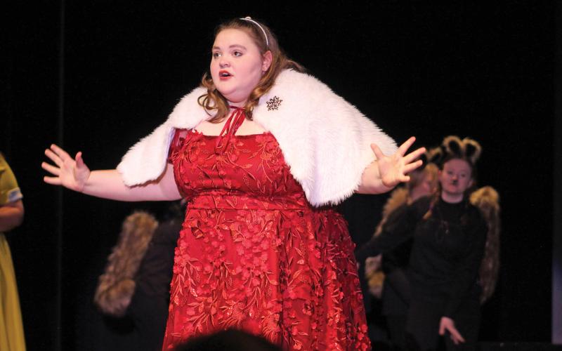 (KYLIE BAILEY | THE GRAHAM LEADER) Veruca Salt, played by Madison Freeman, sings about all of the things she wants during the Sunday, Dec. 4 performance of Willy Wonka Jr.