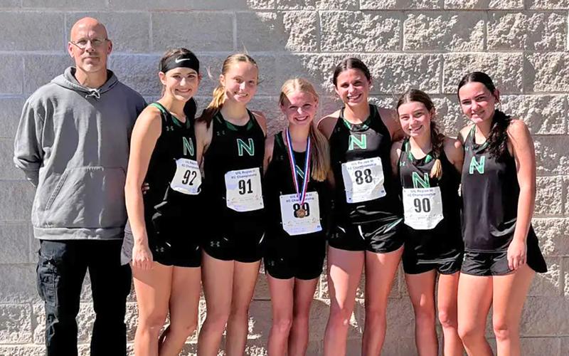 (CONTRIBUTED PHOTO) The Newcastle Ladycats pose after their regional meet Monday, Oct. 20. The entire team advanced to the state meet Friday, Oct. 31, in Round Rock and the team had a top 15 finish with strong performances across the board. 