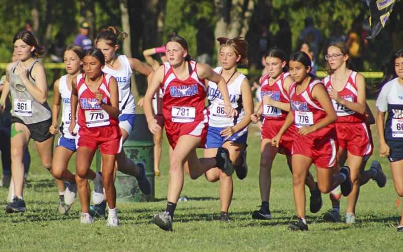 (KYLIE BAILEY | THE GRAHAM LEADER) Seventh and eight grade runners ran in the Race for the Loot cross country meet Wednesday, Sept. 28.