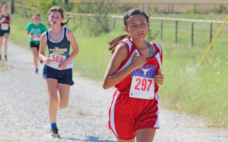 (KYLIE BAILEY | THE GRAHAM LEADER) GJHS competed at the Wytatt Dickerson Invitational Wednesday at Alvord High School. Brianna Gutierrez finished the girls’ junior race in 88th place with a time of 19:21.57.