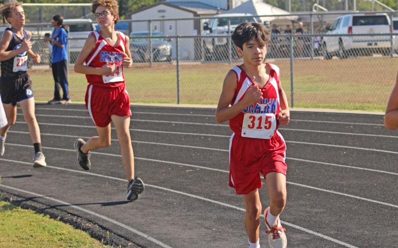 (KYLIE BAILEY | THE GRAHAM LEADER) GJHS competed at the Wytatt Dickerson Invitational Wednesday at Alvord High School. Alexander Perez finished the boys’ junior high race 61st overall with a time of 14:59.39.