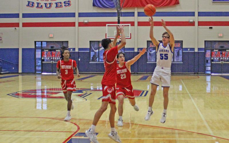 (MIKE WILLIAMS | THE GRAHAM LEADER) The Steers took part in the inaugural Red, White and Blue Tournament Dec. 8-10 at Graham High School. After pool play  against Castleberry and Olney, the Steers earned a spot in the White Bracket.