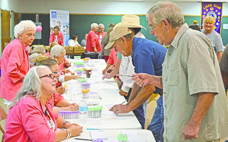 Volunteers from the Graham Regional Medical Center Auxiliary register residents and visitors who signed up for lab work at the the annual Graham Community Health and Wellness Fair. (Leader photos by Thomas Wallner)