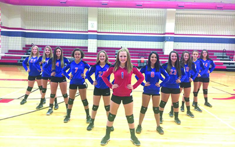 From left, Caitlin Henderson, Emily Epperson, Heidi Cusenbary, Tavia Shead, Reese Echols, Olivia Isom, Ashley Bahl, Amanada Birdwell, Callie Dobbs, Abbie Franklin and Victoria Lowery represent the 8th grade B team that will be competing at the Graham Junior High volleyball tournament on Saturday, Oct. 1.   (Courtesy photo)