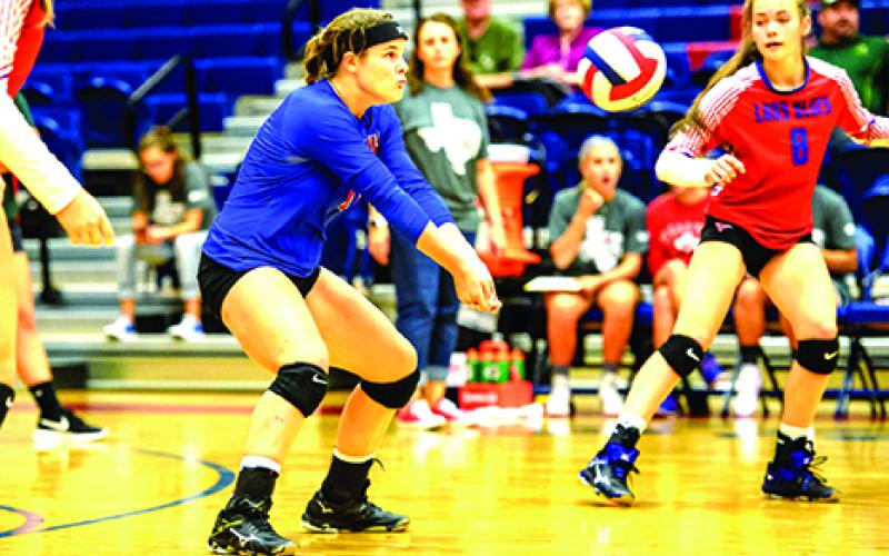 Nicole King has had over 20 digs in the last three games, and will be essential in the Blues’ quest to avenge their previous loss to Burkburnett. (Leader photo by David Flynn) 
