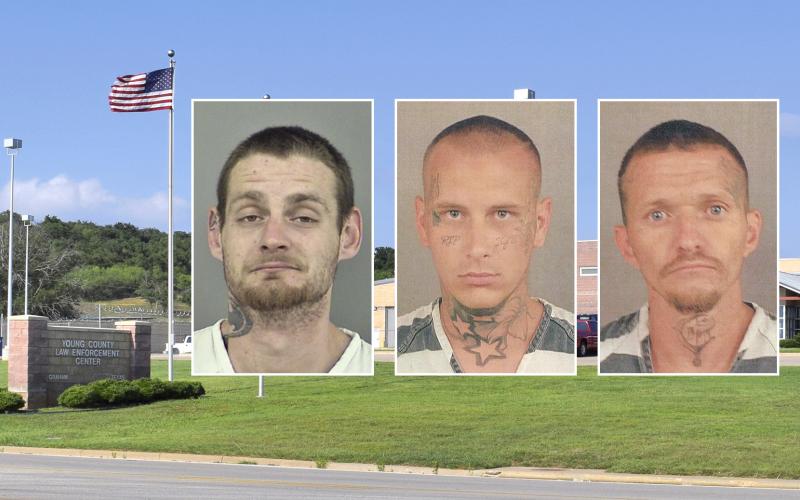 (CONTRIBUTED PHOTO | THE GRAHAM LEADER) Timothy Scott Teadt, Lawrence Zackery Don Whitlock and Jordan Paul Gonzales who were arrested on alleged charges of aggravated assault with a deadly weapon and engaging in organized criminal activity.