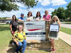 NCTC Graham Campus Director Charise Bewley, right, holds a Certificate of Nomination for the 2025 All-Star College of the Year Award, presented by Workforce Solutions North Texas. (North Central Texas College/Submitted)