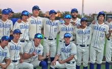 (ALEX HARVARDANSKY | THE GRAHAM LEADER) The Steers celebrate after winning the series 2-1 over the Lubbock Cooper Liberty Patriots. The Steers will now wait and see who they will be playing in the next round. 