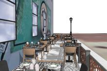 (CITY OF GRAHAM | CONTRIBUTED PHOTO) A proof of concept render of an outdoor dining space connected to the restaurant Olivet and Oak which is currently under construction. The city of Graham is working on a rental agreement to provide a lease of the sidewalk for the restaurant.