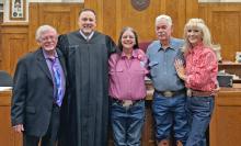 (CARLOTTA LANGFORD | CONTRIBUTED PHOTO) After 49 years, Cynthia Langford has found a father in Robert Langford and received an official name change Wednesday, June 11. Shown from left to right are Lawyer Gary Trammel and 90th Judicial District Judge Phillip Gregory with Cynthia, Carlotta and Robert Langford.