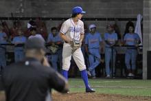 (ALEX HAVARDANSKY | THE GRAHAM LEADER) Bruin Wright pitching against the FW Castleberry Lions in the area championship Friday, May 9. Wright kicked off the offense for the Steers in the regional semifinal round. 