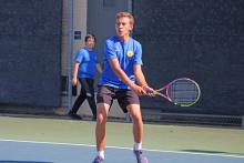 (ALEX HAVARDANSKY | THE GRAHAM LEADER) Brooklyn Tarsoaga sets up for a swing during a singles match. Tarsoaga picked up an 8-3 win against his Glen Rose opponent Thursday, Aug. 21.