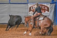 (LELA CHISHOLM | CONTRIBUTED PHOTO) Lela Chisholm competes Tuesday, April 15 in the National Intercollegiate Ranch and Stock Horse Association’s Collegiate National Championship Show in Amarillo. Chisholm is a 2024 graduate of Graham High School and is already finding success in college.