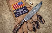 (CARL DUNCAN | CONTRIBUTED PHOTO) Veteran Greg Coker’s specialty knife made from one of the barrels of his military helicopter which was shot down in Iraq. Coker created the Blades for Brothers organization to share his knifemaking interest with other veterans.