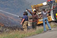 (THOMAS WALLNER | THE GRAHAM LEADER) State and area fire units responded to a grass fire near 400 FM 2652 in October 2025. A burn ban that was in place since Monday, Jan. 12 was rescinded by the Young County Commissioners Court during their meeting Wednesday, Jan. 28.