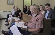 (ALEX HAVARDANSKY | THE GRAHAM LEADER) A crowd listens in on notable Young County budget items Monday, Aug. 25. Despite a large crowd, there were no public comments on the finalized budget. 