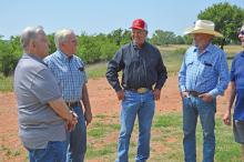 (THOMAS WALLNER | THE GRAHAM LEADER) Members of Bravo Company meet at a ranch Saturday, May 6 in Graham to recount the Vietnam War and reconnect with one another. Shown from left to right are Ed Betzer, John Evancho, David Bowden, Eldon Easterday and Ted Pettengill.