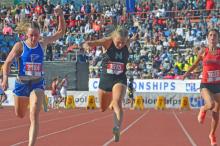 (COLTON MCWILLIAMS | CONTRIBUTED PHOTO) Catherine Youngblood competes in the 100 meter dash Saturday, May 3 at the state track meet. Youngblood came home with new hardware with both a bronze medal in the 100 meter dash and a silver medal in the 200 meter dash. 