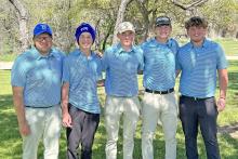 (MICHAEL TODD, GRAHAM GOLF | CONTRIBUTED PHOTO) The Graham Steers golf team competed in the district tournament at the Diamondback National Golf Club in Abilene from March 25-26. As a team, the Steers finished in fourth place, which ends their season, but freshman Jagger Nees advanced to the regional tournament as an individual. From left to right in this photo: Lawson Marin, Nees, Ben Lucas, Geurin Pettus and Zach Bryan.