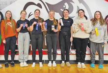 (NEWCASTLE ISD | CONTRIBUTED PHOTO) The Ladycats powerlifting team showed off their strength in their first meet Saturday, Jan. 25 at the Chillicothe Powerlifting Invitational. Shown from left to right are Kourtney Whitfield, Camren Mallory, Catherine Youngblood, Rae’Lynn Bennett, Jayden Ballard and Addison Riley. Not pictured is Bailey Youngblood.