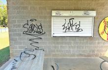 (GRAHAM YOUTH BASEBALL | CONTRIBUTED PHOTO) A portion of the graffiti that was spray painted at the Graham youth baseball and softball fields concession stand.