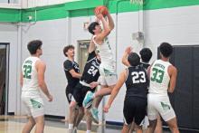 (ALEX HAVARDANSKY | THE GRAHAM LEADER) Mikey Soito puts the ball up for a layup Tuesday, Dec. 30 against the Haskell Indians. Soito scored 12 points in the Bobcats 53-50 loss to the Indians.