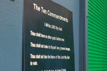 (THOMAS WALLNER | THE GRAHAM LEADER) A Ten Commandments poster inside a room at Pioneer Elementary School in Graham. The district received posters for classrooms around the district which are required by state law to be displayed.