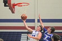 (ALEX HAVARDANSKY | THE GRAHAM LEADER) Thomason Burkett puts up a layup Friday, Jan. 2 against Abilene Christian. Burkett scored 11 points in the Steers’ 77-39 win over the Panthers. 