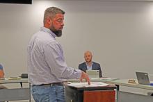 (THOMAS WALLNER | THE GRAHAM LEADER) HPA Vice President, Architect, C.W. Farris, speaks with the Graham ISD school board Wednesday, Oct. 10 regarding the upcoming bond. Estimates were presented for potential propositions on the May 2024 ballot.