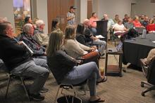 (THOMAS WALLNER | THE GRAHAM LEADER)  Community members and city and county employees fill the inside of the Graham City Council chambers for a town hall meeting Tuesday, Nov. 19. The meeting was open to all concerns or questions from the public regarding the city.
