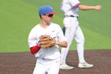 (ALEX HAVARDANSKY | THE GRAHAM LEADER) Ayden McDougal starting at third base for the Steers in their matchup Thursday, April 17. McDougal has been a consistent defensive presence at third base. 