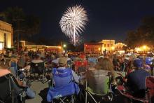(ARCHIVE PHOTO | THE GRAHAM LEADER) Fireworks explode behind Oak Street near the Graham downtown square, capping off a day of events for the Celebrate Freedom event. The event will be held Saturday, June 28, with the fireworks show taking place after the Summer Concert Series performance at 8 p.m.