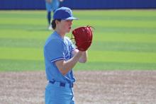 (ALEX HAVARDANSKY | THE GRAHAM LEADER) Ryder Taylor takes the mound in the top of the first for the Steers. The Steers beat the Iowa Parks Hawks in their senior day game held Saturday, March 22.