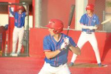 (ALEX HARVARDANSKY | THE GRAHAM LEADER) Ty Thompson up at the plate for the Steers in their matchup Tuesday, April 22 against the Glen Rose Tigers. Thompson gave the Steers the lead early after stealing home on a wild pitch Friday, April 25.