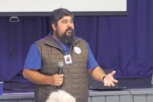 (TC GORDON | THE GRAHAM LEADER) Enoc Espinoza shares information at a meeting Monday, Nov. 18 about why the TARA project is a benefit to Young County. This new website has information for various organizations and agencies in the community that people can find.